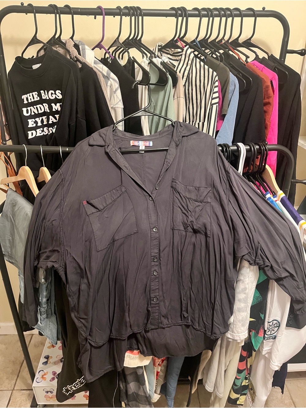 Vintage Urban Outfitters Oversized Black Button-Up Blouse